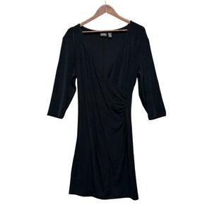 Chico's Travelers Black 3/4 Sleeve Faux Wrap Dress Slinky Knit Womens Sz 3 (XLP)